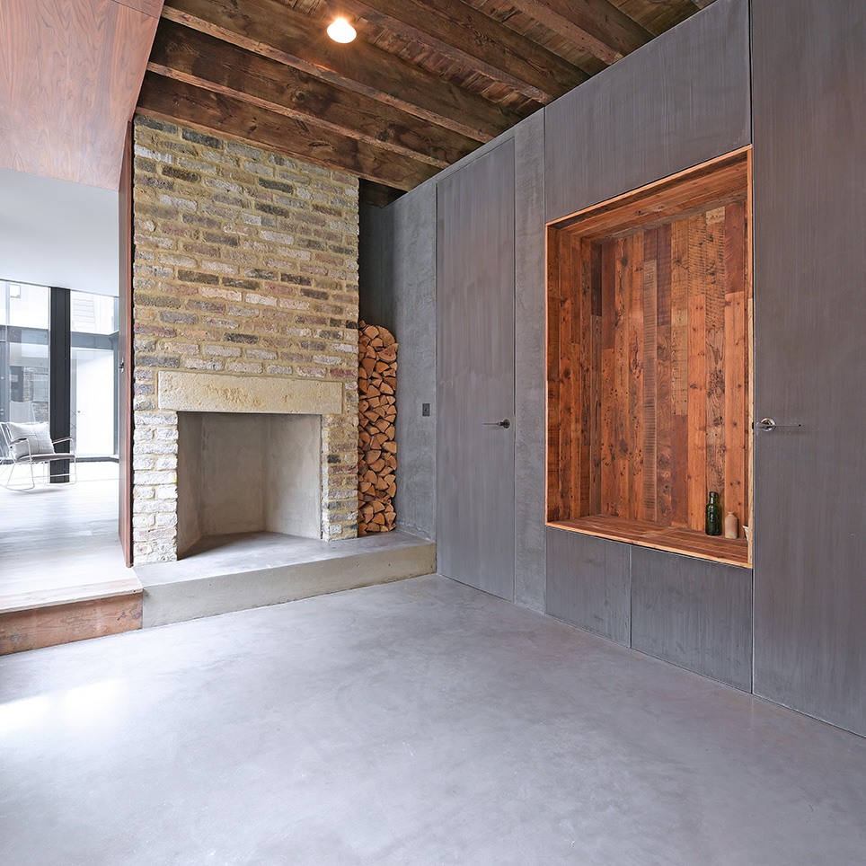 Concrete brick and wood renovation interior photos