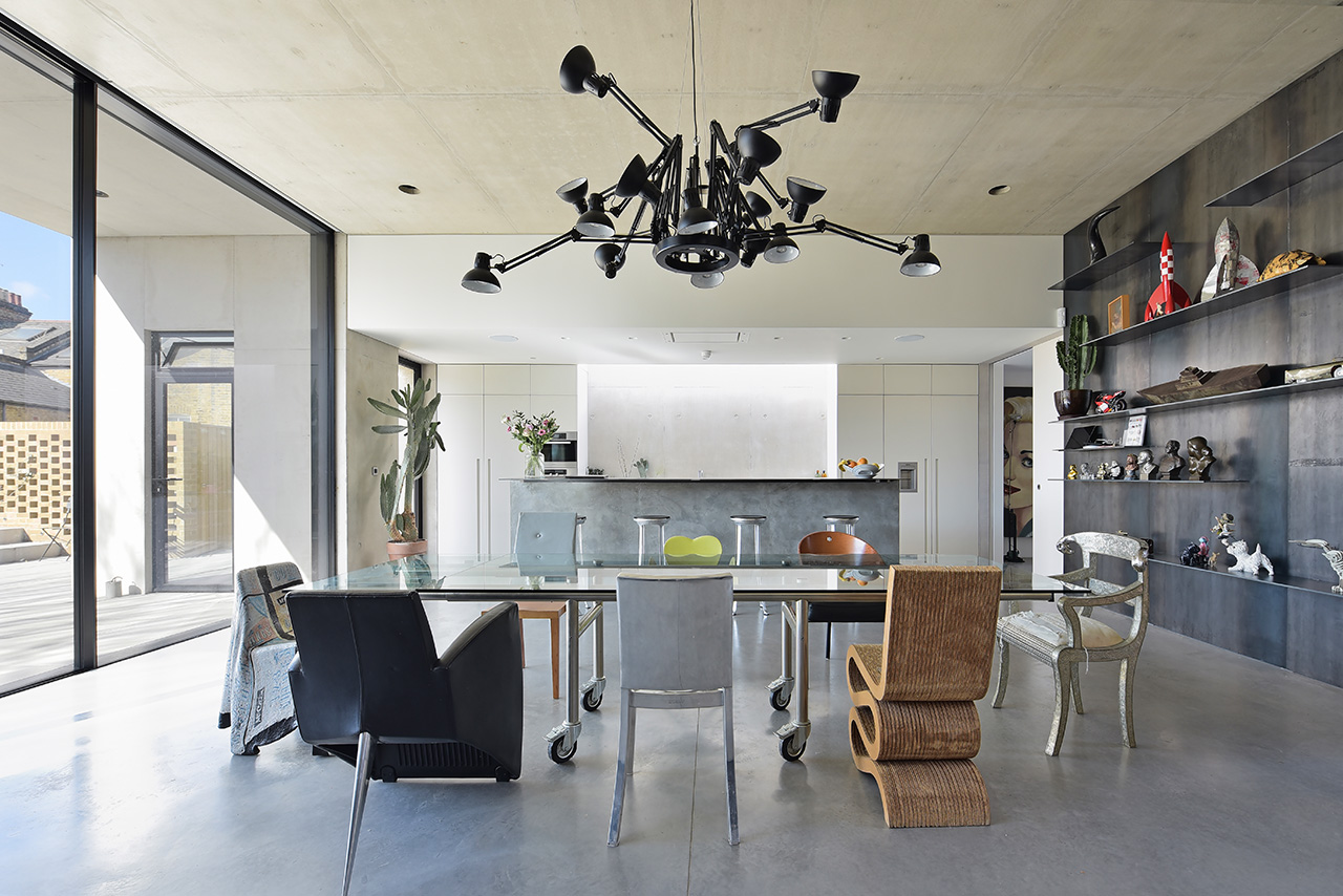 Photograph of a concrete kitchen interior