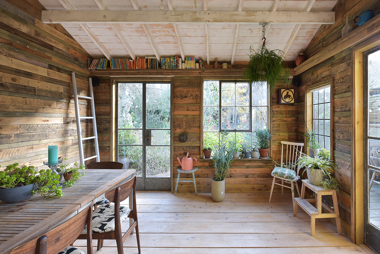 garden shed interior photographed by London based Architectural Interior Photographer