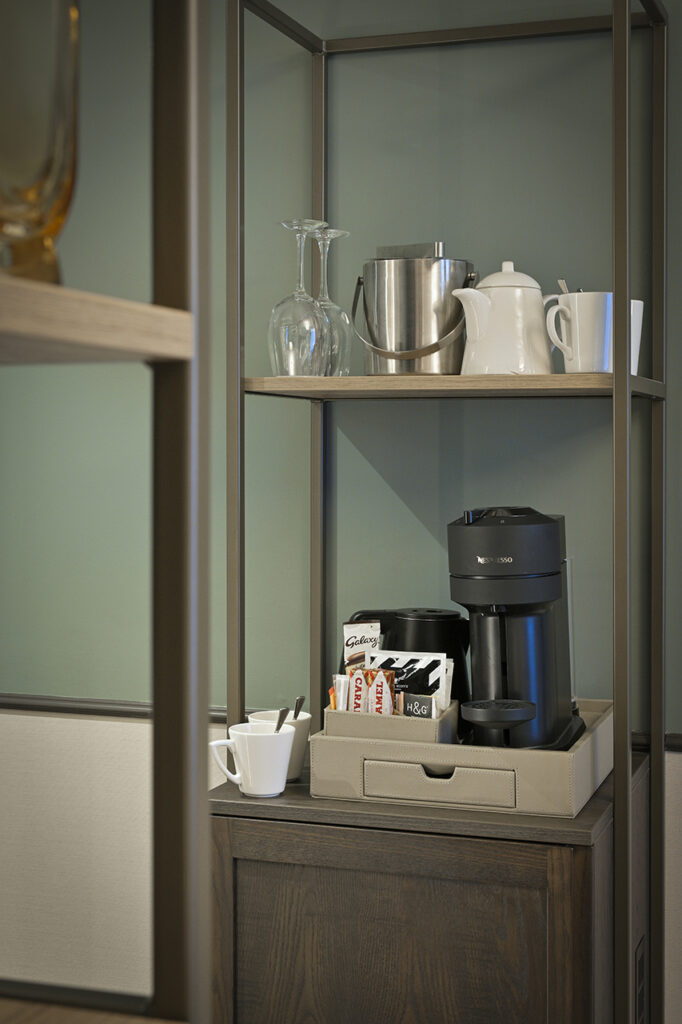 close up of refreshment facilities in hotel bedroom